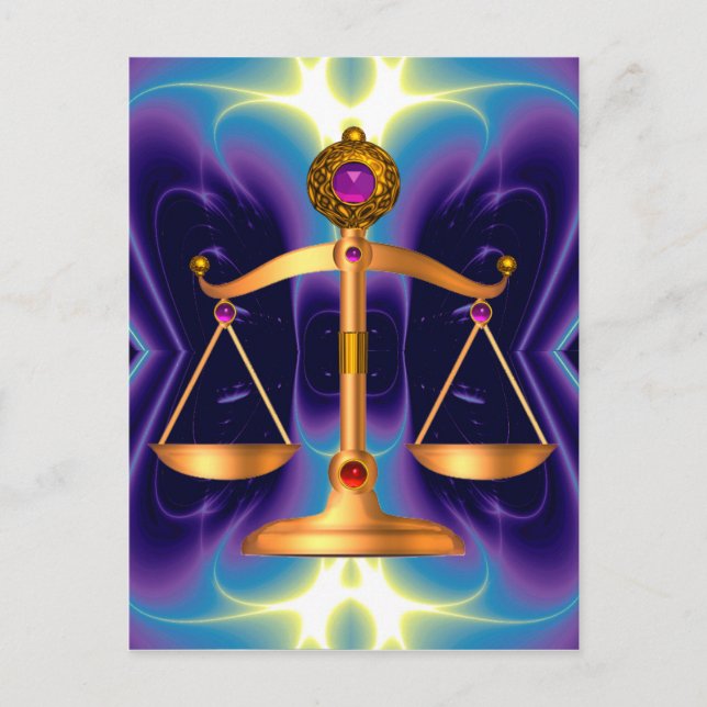 GOLD SCALES OF LAW WITH GEM STONES ,Justice Symbol Postcard (Front)