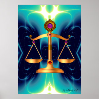 GOLD SCALES OF LAW WITH GEM STONES ,Justice Symbol Poster