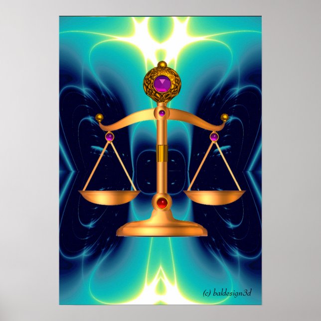 GOLD SCALES OF LAW WITH GEM STONES ,Justice Symbol Poster (Front)