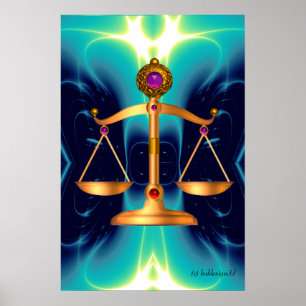 GOLD SCALES OF LAW WITH GEM STONES ,Justice Symbol Poster
