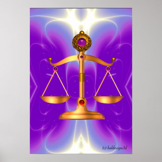GOLD SCALES OF LAW WITH GEM STONES ,Justice Symbol Poster (Front)