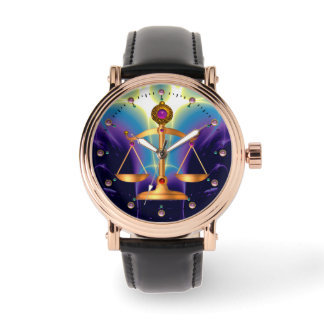 GOLD SCALES OF LAW WITH GEM STONES ,Justice Symbol Watch