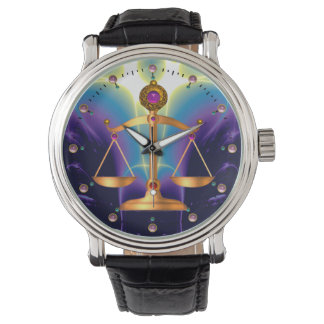 GOLD SCALES OF LAW WITH GEM STONES ,Justice Symbol Watch
