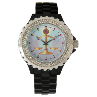GOLD SCALES OF LAW WITH GEM STONES ,Justice Symbol Watch