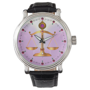 GOLD SCALES OF LAW WITH GEM STONES ,Justice Symbol Watch