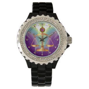 GOLD SCALES OF LAW WITH GEM STONES ,Justice Symbol Watch