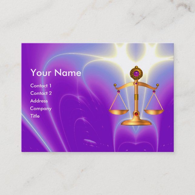 GOLD SCALES OF LAW WITH GEM STONES MONOGRAM BUSINESS CARD (Front)
