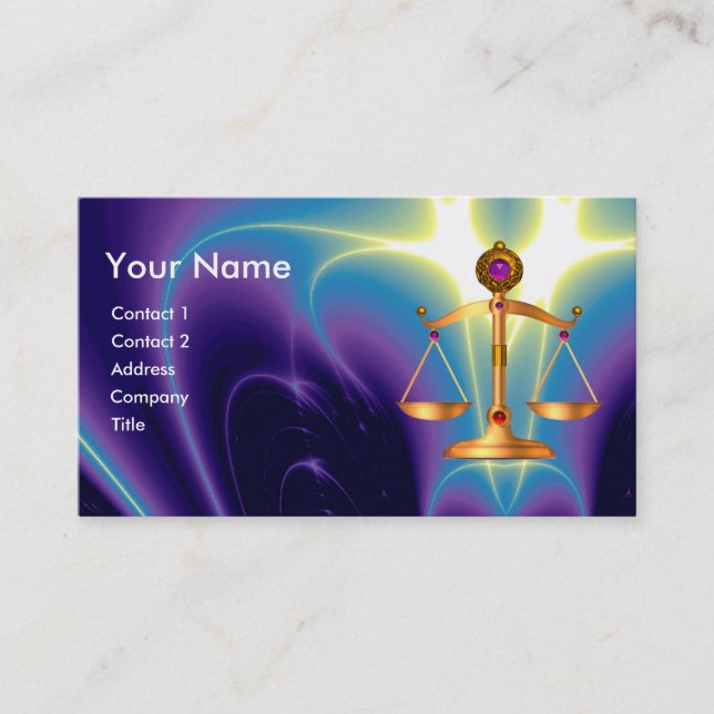 GOLD SCALES OF LAW WITH GEM STONES MONOGRAM BUSINESS CARD (Front)