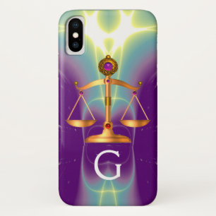 GOLD SCALES OF LAW WITH GEM STONES MONOGRAM Case-Mate iPhone CASE