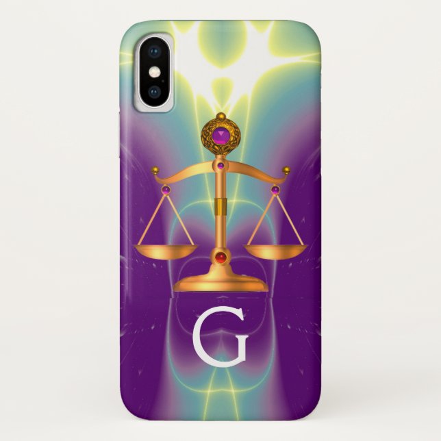 GOLD SCALES OF LAW WITH GEM STONES MONOGRAM Case-Mate iPhone CASE (Back)