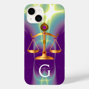 GOLD SCALES OF LAW WITH GEM STONES MONOGRAM Case-Mate iPhone 14 CASE