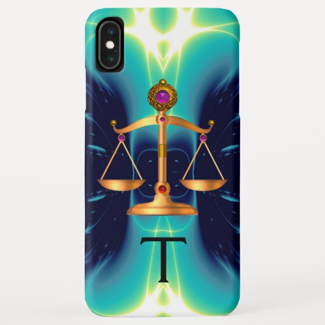 GOLD SCALES OF LAW WITH GEM STONES MONOGRAM Case-Mate iPhone CASE (Back)