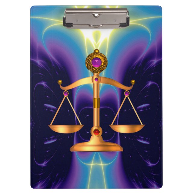 GOLD SCALES OF LAW WITH GEM STONES MONOGRAM CLIPBOARD (Front)
