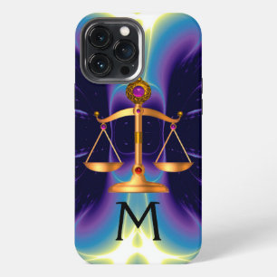 GOLD SCALES OF LAW WITH GEM STONES MONOGRAM iPhone 13 PRO MAX CASE