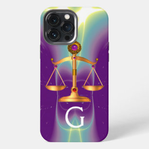 GOLD SCALES OF LAW WITH GEM STONES MONOGRAM iPhone 13 PRO MAX CASE