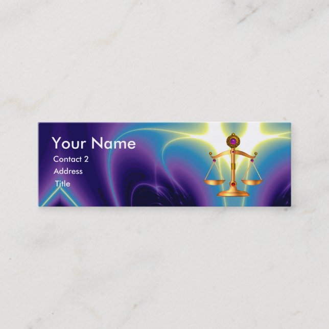 GOLD SCALES OF LAW WITH GEM STONES MONOGRAM MINI BUSINESS CARD (Front)