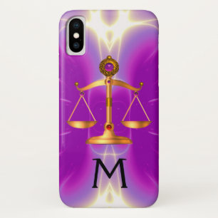 GOLD SCALES OF LAW WITH GEM STONES MONOGRAM Pink Case-Mate iPhone Case