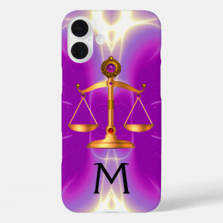 GOLD SCALES OF LAW WITH GEM STONES MONOGRAM Pink iPhone 16 Plus Case