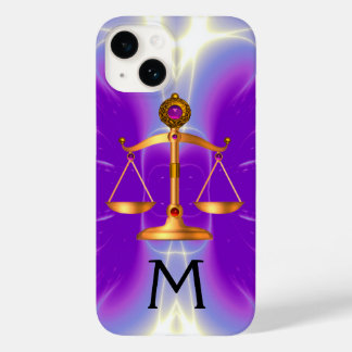 GOLD SCALES OF LAW WITH GEM STONES MONOGRAM Pink Case-Mate iPhone 14 Case
