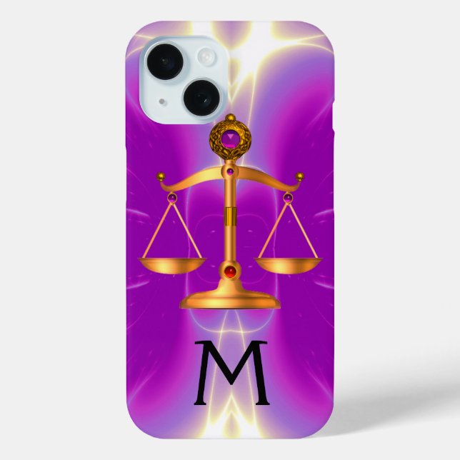 GOLD SCALES OF LAW WITH GEM STONES MONOGRAM Pink Case-Mate iPhone Case (Back)