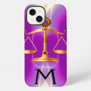 GOLD SCALES OF LAW WITH GEM STONES MONOGRAM Pink iPhone 13 Case