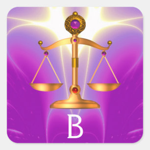 GOLD SCALES OF LAW WITH GEM STONES MONOGRAM SQUARE STICKER