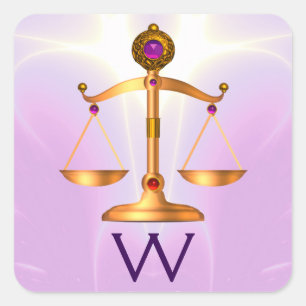 GOLD SCALES OF LAW WITH GEM STONES MONOGRAM SQUARE STICKER