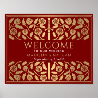 Gold Scarlet Royal Sword Wedding Welcome Sign