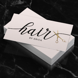 Gold Scissor Elegant Blush Pink Typography Hair Business Card