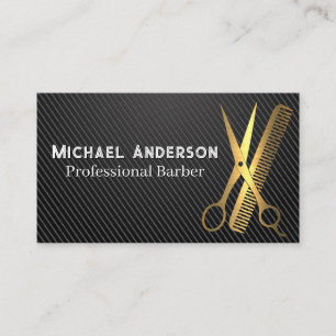 Gold Scissors and Comb Carbon Fibre Business Card