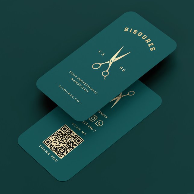 Gold Scissors Barbershop Dark Teal Minimal Barber Business Card (Gold Scissors Barbershop Dark Teal Minimal Barber Business Card
)