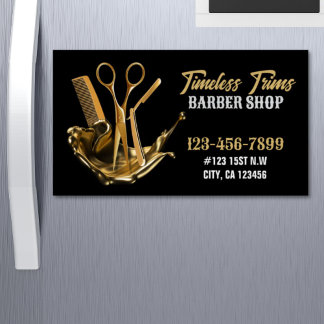 Gold Scissors Barbershop Hairdresser Barber Shop Magnetic Business Card