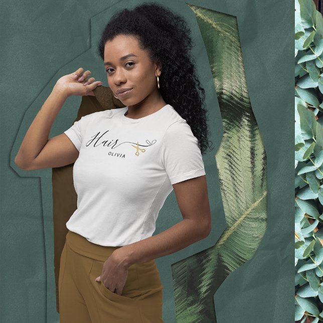 Gold Scissors Blush Pink Hairstylist Hair Dresser T-Shirt (Creator Uploaded)