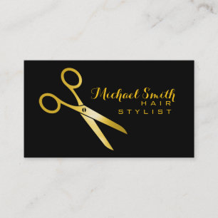 Gold Scissors Elegant Hair Stylist Business Card