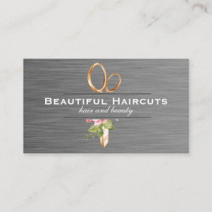 Gold Scissors Flowers   Hair Stylist Business Card