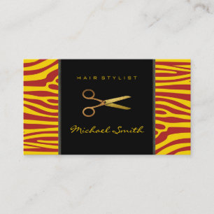 Gold Scissors Hair Stylist Modern Zebra Skin #49 Business Card