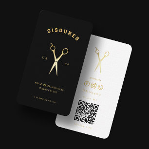 Gold Scissors Hairstylist Minimalist Qr Code Busin Business Card