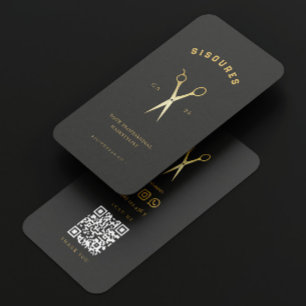 Gold Scissors Hairstylist Minimalist Qr Code Business Card