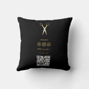 Gold Scissors Hairstylist Minimalist Qr Code Cushion