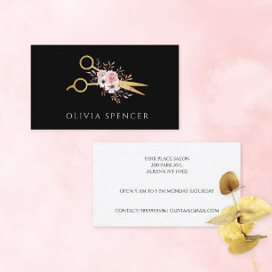 Gold Scissors Roses Hair Stylist Business Card