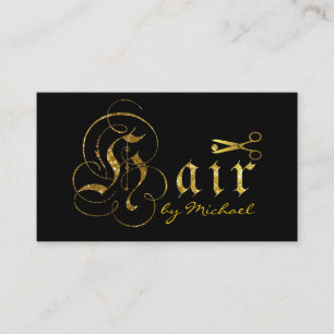 Gold Scissors Script Hair Stylist Salon #10 Business Card