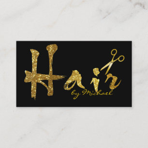 Gold Scissors Script Hair Stylist Salon #15 Business Card