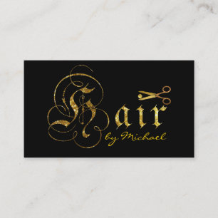 Gold Scissors Script Hair Stylist Salon #8 Business Card