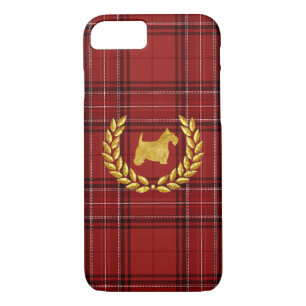 Gold Scottie and Dark Red Plaid Case-Mate iPhone Case