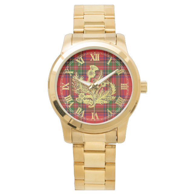 Gold Scottish Thistle on Plaid Watch (Front)