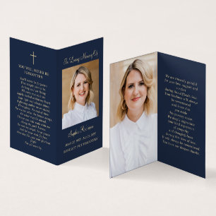Gold Script 2 Photo Blue Memorial Folder Card