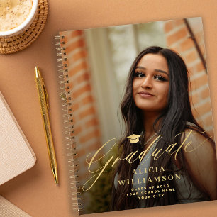 Gold script 2 photo graduation party guest book