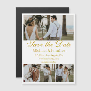 gold script 4 photos collage save the date magnet