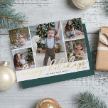 Gold Script | 5 Photo Collage<br><div class="desc">Share holiday greetings with these chic Christmas photo cards featuring five favourite photos in a collage layout (4 square and one portrait/vertical). "Happy Holidays" appears along the bottom in gold foil hand lettered script typography. Personalise with your name(s) and the year beneath.</div>