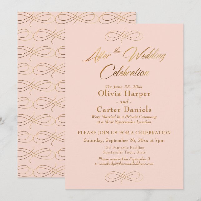 Gold Script After the Wedding Celebration Blush Invitation (Front/Back)